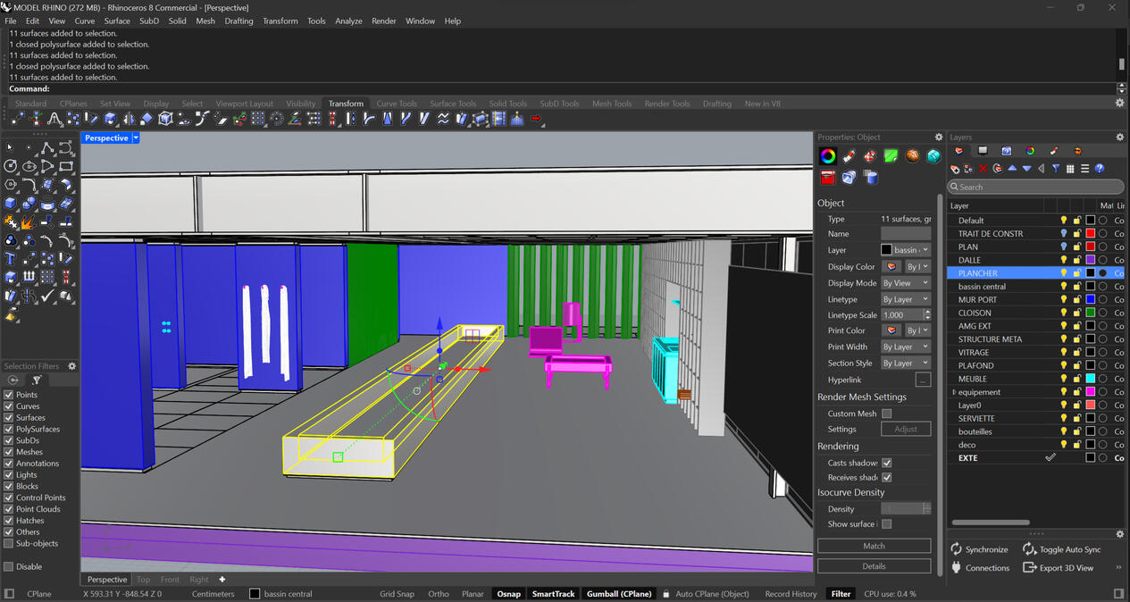 Modelisation on Rhinoceros, house and some assets.