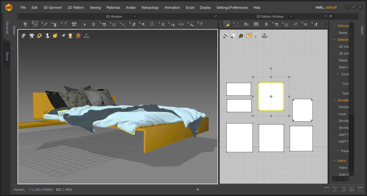 Modelisation on Marvelous Designer of the bed.