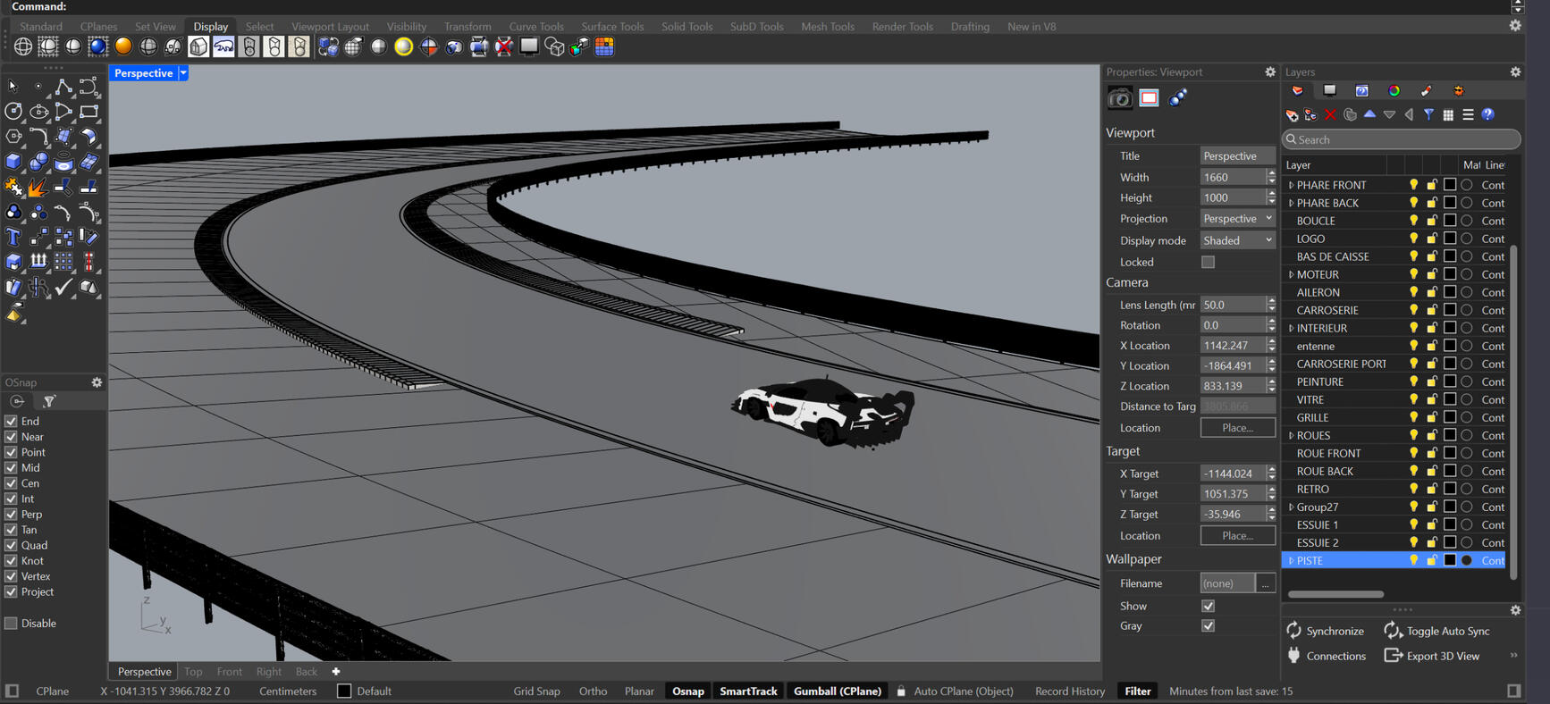 Modeling automotive circuit on Rhino 8.